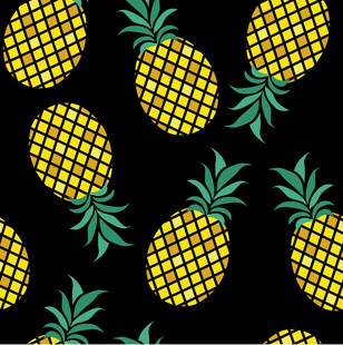 菠萝图案黑色背景印花