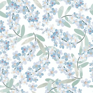 蓝白花卉图案背景无缝数码印花