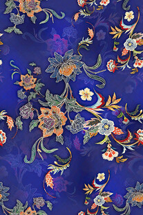 蓝色底花卉飞鸟精美织物
