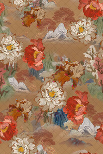 中式花卉山水复古图案