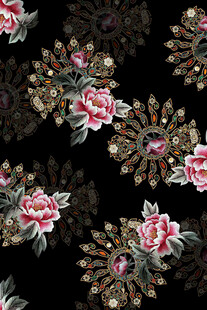 黑色底花卉刺绣图案