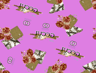 粉色背景花卉与饰品图案