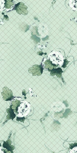 清新绿底白玫瑰花卉图案