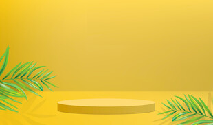 黄色背景的绿植展示台