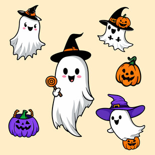 万圣节幽灵与南瓜卡通插画