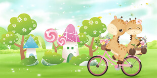 卡通鹿儿童房背景墙