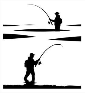 剪影中的垂钓者