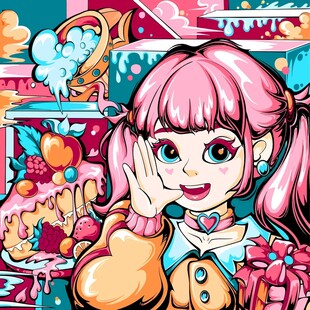 卡通甜美双马尾少女梦幻世界插画