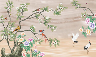 新中式花鸟背景墙