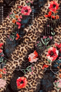 豹纹花卉拼接时尚面料