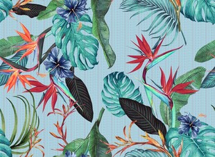 热带花卉鸟类图案布料