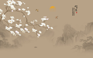 新中式工笔花鸟画背景墙