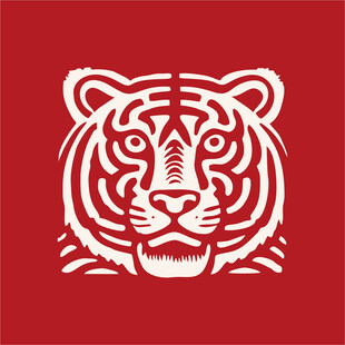 红色背景上的老虎剪纸图案