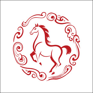 红色圆形骏马传统图案