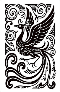 黑白凤凰花纹图案设计