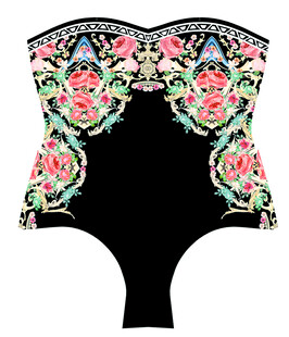 刺绣装饰黑色抹胸连体衣