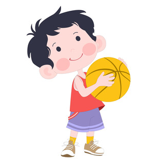 抱着篮球穿着运动服的男孩插画