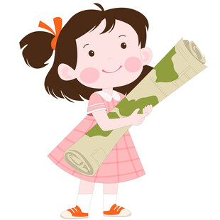 拿着一卷地图的女孩儿童教育插画