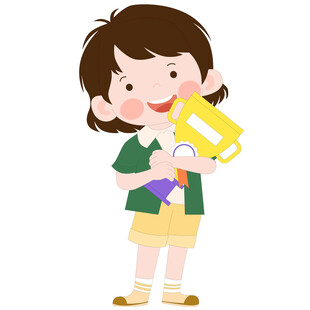 卡通儿童拿着奖杯的男孩教育插画