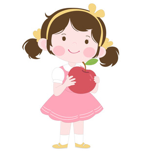 穿着泡泡裙拿着苹果的女孩插画