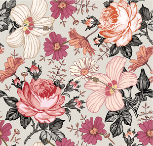 复古花卉图案背景四方连续数码