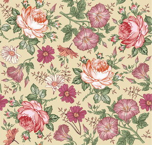 复古花卉图案背景四方连续数码