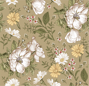 花卉图案自然清新风四方连续数码