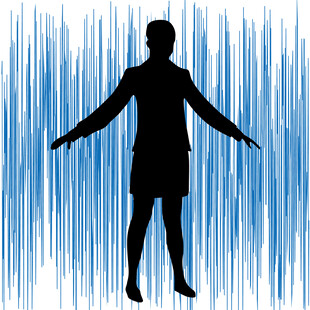 蓝色背景下的人物黑色剪影