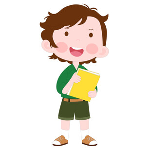 卡通开学季抱着书籍去上学的男孩