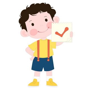 开学季穿着背带裤拿着卡片的男孩