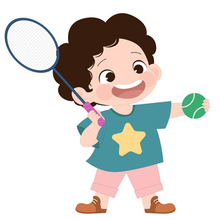 拿着球拍打网球的男孩教育插画