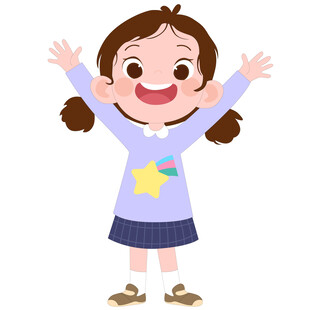 卡通风儿童举着双手的女孩插画