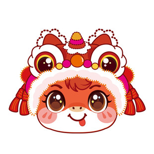 可爱小马舞狮头装扮的卡通萌娃