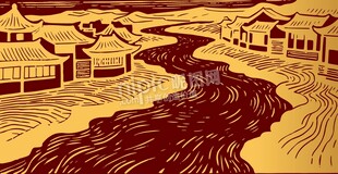 装饰村庄山水画