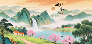 山水国画美景