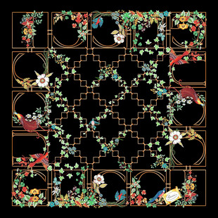 复古花卉几何图案丝巾设计