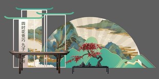 中式古风屏风与装饰摆件