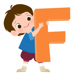 开学季英语课抱着字母F的男孩