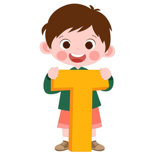 开学季英语课抱着字母T的男孩