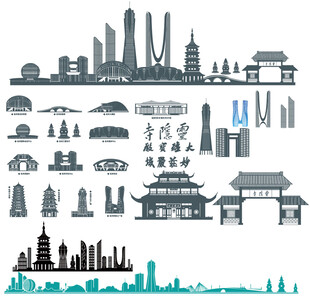 杭州地标建筑矢量图