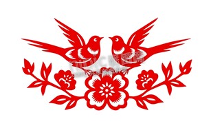 双燕戏花剪纸窗花