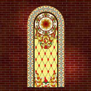 复古彩色玻璃拱形窗