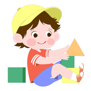 卡通风玩积木的可爱男孩插画
