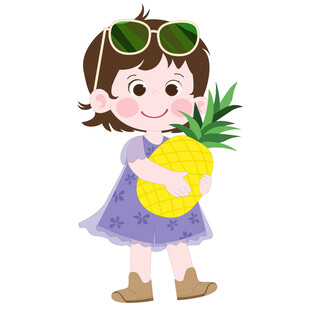 卡通穿纱裙抱着菠萝带眼镜的女孩