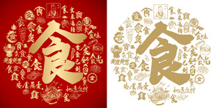 金红食字书法底纹食字背景百食图