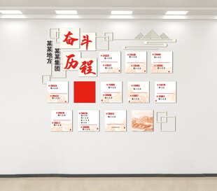 企业奋斗历程文化墙红色系中式