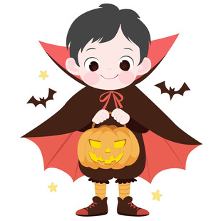 万圣节穿吸血鬼服装拿南瓜灯女孩