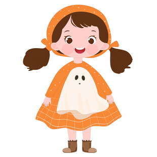 万圣节穿幽灵服装可爱女孩插画