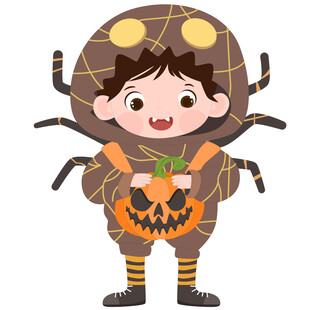 万圣节穿蜘蛛服拿南瓜灯女孩插画