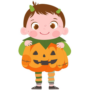 万圣节穿精灵服拿南瓜灯儿童插画